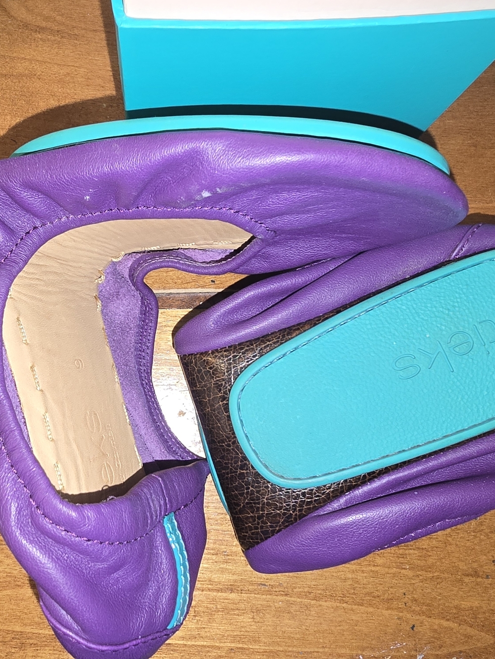 Tieks Purple Leather Ballet Flats with Turquoise Trim